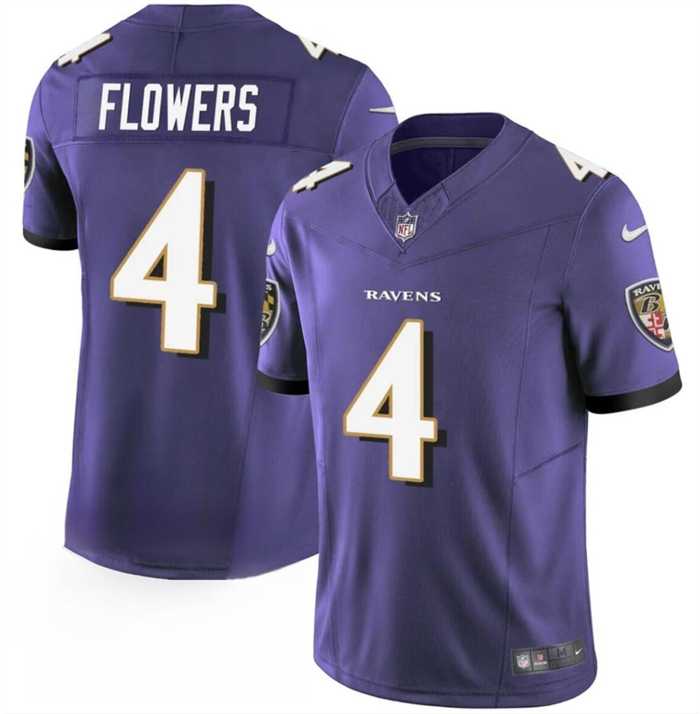 Men & Women & Youth Baltimore Ravens #4 Zay Flowers Purple 2023 F.U.S.E. Vapor Limited Stitched Jersey